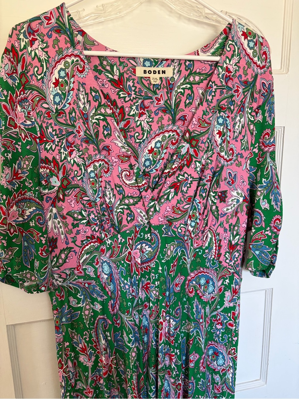 Boden Green and Pink Paisley V-Neck Midi Dress never worn - Picture 5 of 8
